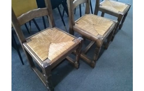 LOT DE 6 CHAISES BOIS PAILLEES
