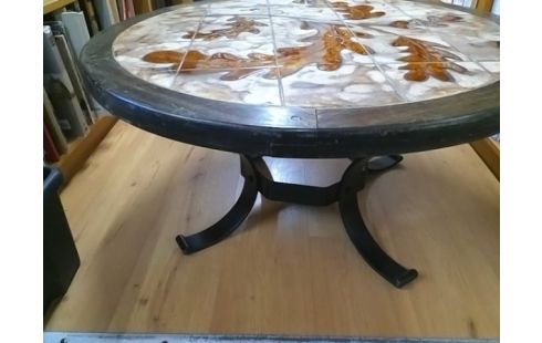 TABLE BASSE CARRELEE MOTIF FEUILLE
