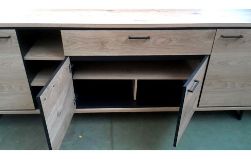 APARADOR BAJO LACADO, , MADERA LOOK NEGRO METAL 4 PUERTAS 1 CAJÓN