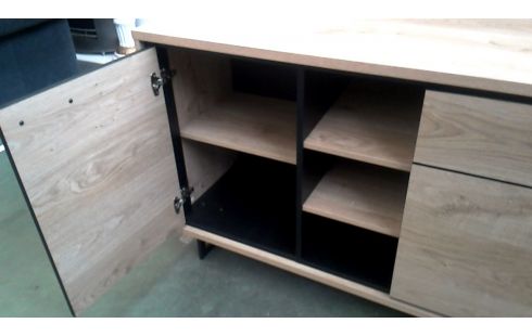 APARADOR BAJO LACADO, , MADERA LOOK NEGRO METAL 4 PUERTAS 1 CAJÓN