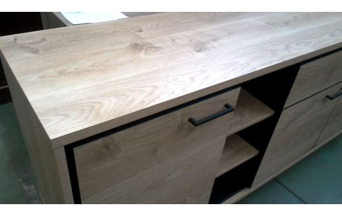 APARADOR BAJO LACADO, , MADERA LOOK NEGRO METAL 4 PUERTAS 1 CAJÓN
