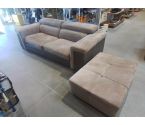 CANAPE 3P CUIR ET TISSU TAUPE +POUF