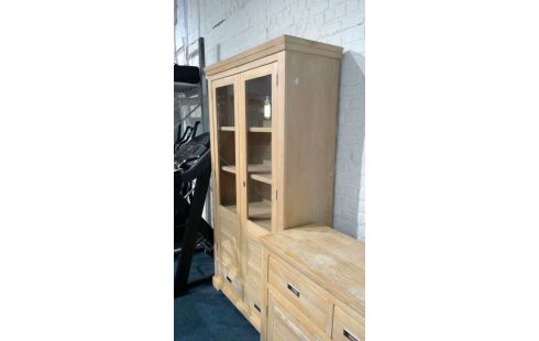 VITRINE CHENE BLANCHIE 2 PORTES / 2 TIROIRS