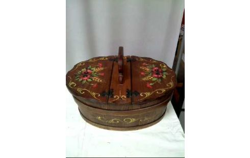 KORB HOLZ BEMALT FLORAL VINTAGE