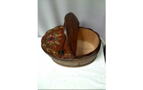 KORB HOLZ BEMALT FLORAL VINTAGE