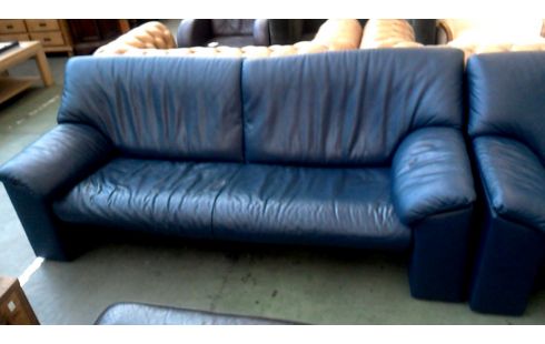 FAUTEUIL CUIR BLEUE 3 PLACES 2 PLACES DESIGN