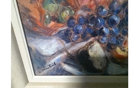 TABLEAU NATURE MORTE CHAMPIGNONS , SIGNE JH MONTEIL