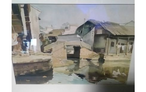AQUARELLE TONS VERT / SOUS VERRE