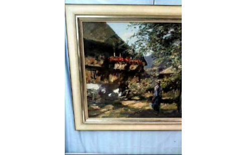 ÖLGEMÄLDE HANS BECKER SCHWARZWALDHAUS FRAU