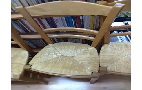 LOT DE 4 CHAISES BOIS PAILLE