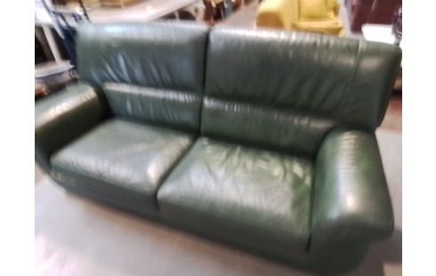 CANAPE 2P CUIR VERT BOUTEILLE