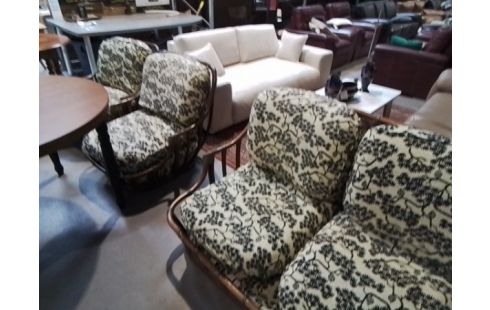 SALON 3P EN ROTIN COUSSINS DECOR FLEURIS