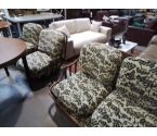 SALON 3P EN ROTIN COUSSINS DECOR FLEURIS