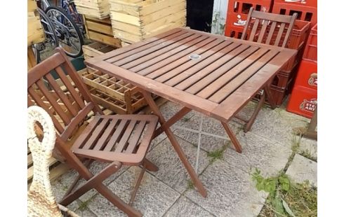 SALON DE JARDIN BOIS 1 TABLE + 2 CHAISES