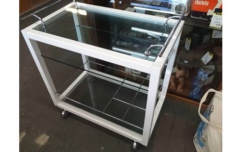 DESSERTE A ROULETTES METAL ET PLATEAU VERRE