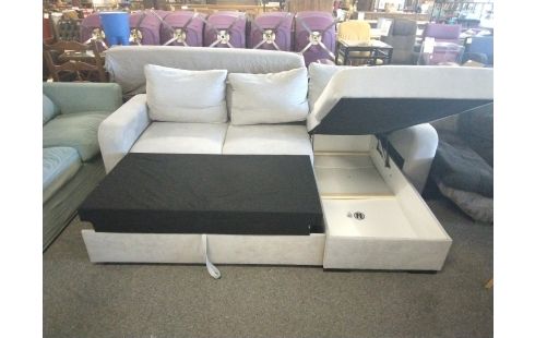 CANAPE D'ANGLE GRIS CONVERTIBLE COFFRE