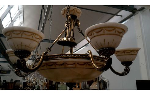 SUSPENSION ITALIEN BRANCHE CUIVRE ALBATRE