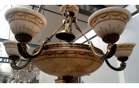 SUSPENSION ITALIEN BRANCHE CUIVRE ALBATRE