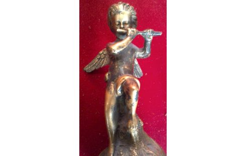 ESTATUÍLLA BRONCE, , ÁNGEL MET, , FLAUTA INSTRUMENTO DE MÚSICA