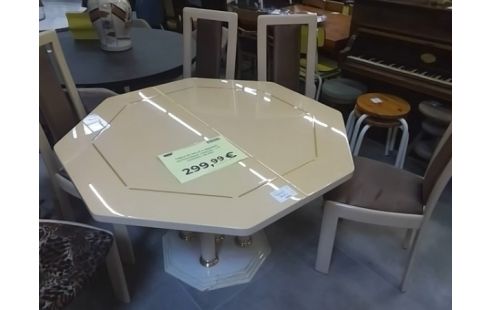 TABLE DE SALLE A MANGER OCTOGONALE LONGUE .+ 6 CHAISES / BLANC