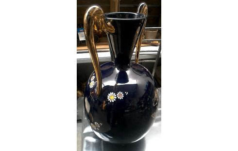 VAAS KOBALT BLAUW GOUD 2 OREN BLOEMEN