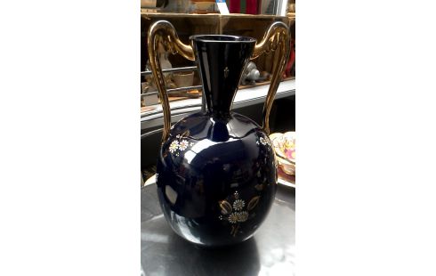VAAS KOBALT BLAUW GOUD 2 OREN BLOEMEN