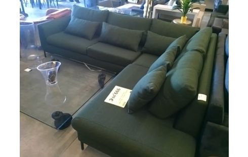 CANAPE D'ANGLE TISSU VERT / PIED METAL NOIR