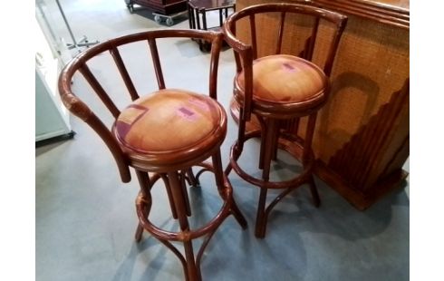 BAR BOIS ET PAILLE TRESSÉ + 2 TABOURETS