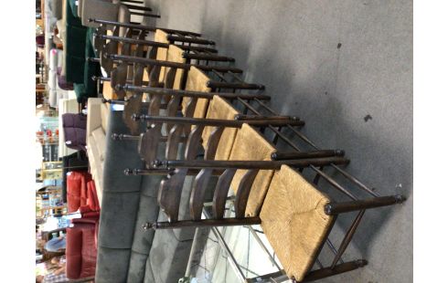 6 CHAISES CHENE FONCE PAILLAGE
