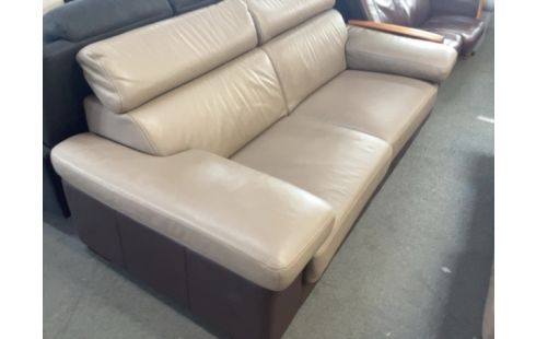 CANAPE CUIR BEIGE/MARRON 3P (TÊTIÈRE HS)