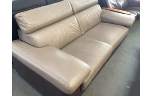 CANAPE CUIR BEIGE/MARRON 3P (TÊTIÈRE HS)