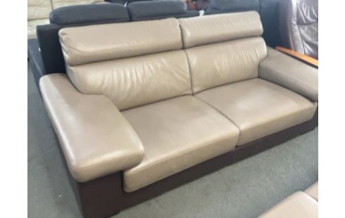 CANAPE CUIR BEIGE/MARRON 3P (TÊTIÈRE HS)