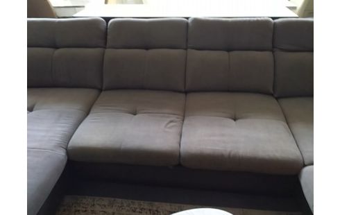 CANAPE EN U CONVERTIBLE+COFFRE TISSU GRIS (QLQS GRIFFURES)
