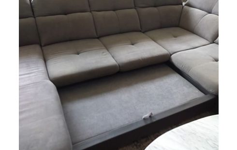 CANAPE EN U CONVERTIBLE+COFFRE TISSU GRIS (QLQS GRIFFURES)