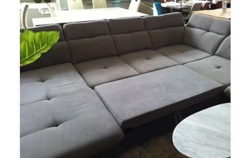 CANAPE EN U CONVERTIBLE+COFFRE TISSU GRIS (QLQS GRIFFURES)