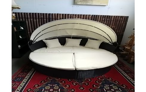 SALON DE JARDIN DIAM 180CM OUTSUNNY ROND ANTHRACITE ET BEIGE 2-4 PLACES