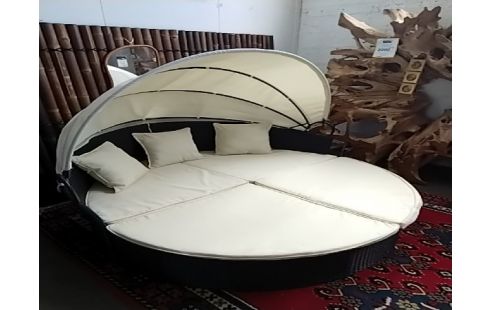 SALON DE JARDIN DIAM 180CM OUTSUNNY ROND ANTHRACITE ET BEIGE 2-4 PLACES