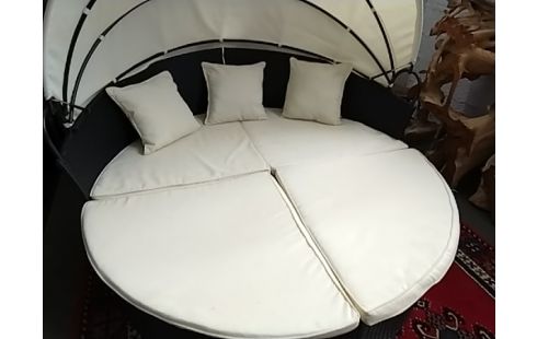 SALON DE JARDIN DIAM 180CM OUTSUNNY ROND ANTHRACITE ET BEIGE 2-4 PLACES