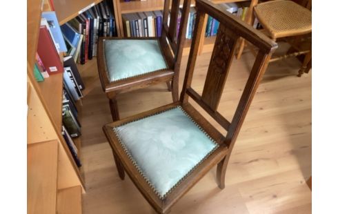 CHAISE BOIS ASSISE FLEURS BLEUES