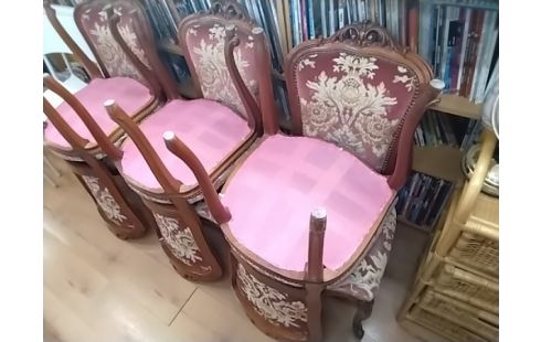 CHAISE BOIS ASSISE TISSU ROSE X6