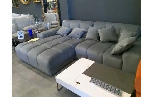 CANAPE D'ANGLE VELOURS GRIS OPULLENT