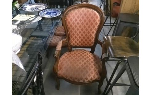 FAUTEUIL VOLTAIRE TISSU ROUGE MOTIF DIAMANTS