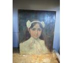 HUILE SUR PANNEAU PORTRAIT JEUNE FILLE