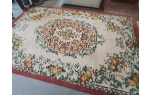 TAPIS FAIT MAIN TON ROUGE BEIGE ORANGE ET VERT