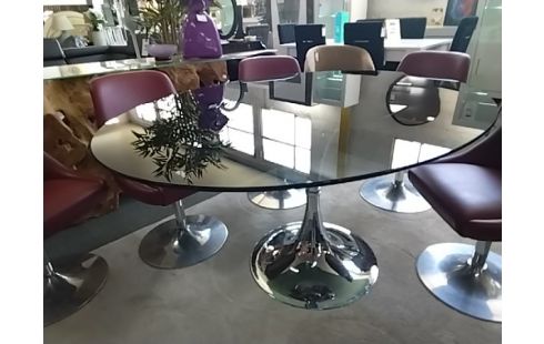 TABLE OVALE VERRE PIED TULIPE