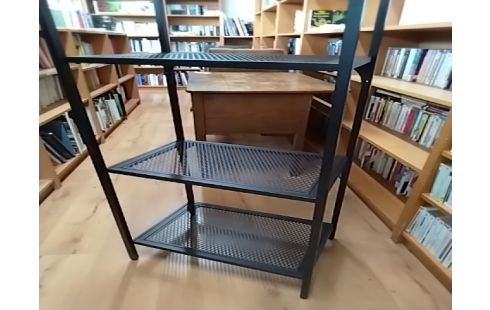 ETAGERE HAUTE STYLE INDUSTRIEL. 3 NIVEAUX METAL DESSUS PIN FONCÉ