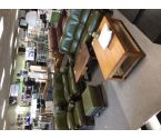 SALON 3 + 2 + 1 + POUF CUIR VERT BOISERIE