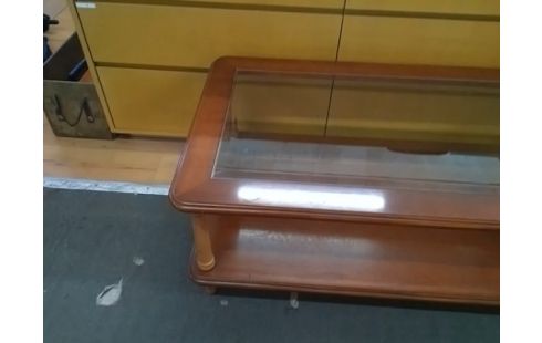 TABLE BASSE MERISIER AVEC PLATEAU VERRE