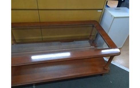 TABLE BASSE MERISIER AVEC PLATEAU VERRE