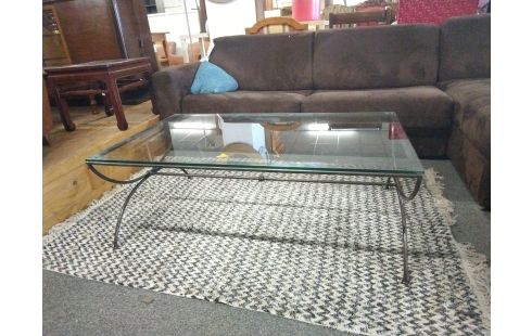 TABLE BASSE FER FORGE VERRE